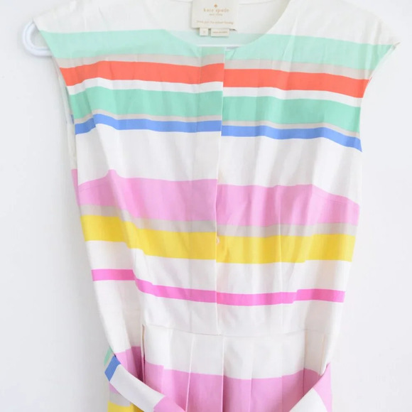 Kate Spade New York Multi Cape Stripe Pleated  Shirt Midi Dress 0 - Picture 7 of 15